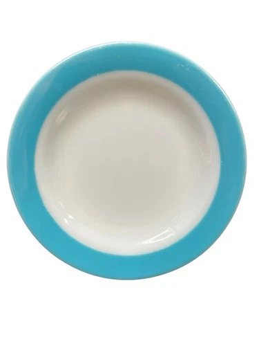 Vintage PYREX BLUE BAND Milk Glass BREAD PLATE 6 3/4" Turquoise Aqua Rim USA