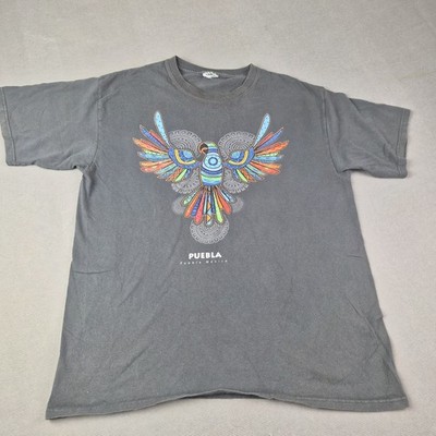 Puebla Mexico Themed Graphic T-shirt Featuring a Colorful Bird Design M