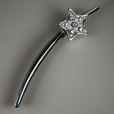 Magic Wand Brooch Shooting Star Bar Lapel Pin Silver Tone Clear Rhinestone 2?
