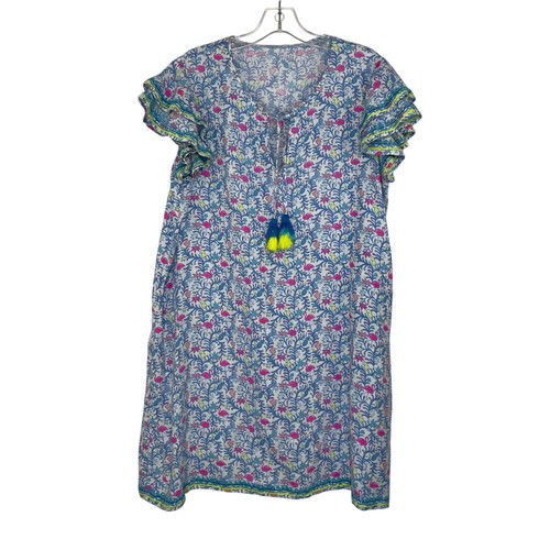 Vineyard Vines blue tropical lightweight 100% Linen mini dress Women's Large