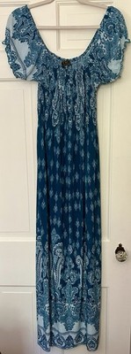 Cal Fashion Turquoise Blue On/ Off Shoulder One Size  SUPER LONG Maxi Dress BOHO