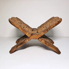 Vintage Ornate Handcarved Folding Teak Wood Book Stand