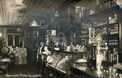 Interior of Brainard s General Store Round Lake IL RPPC Photo Postcard COPY
