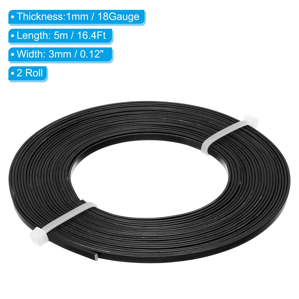 18 Gauge 3mm Wide Flat Wire, 16.4Ft 2 Roll Bendable Flat Bezel Wire, Black — 第 2/4 张图片