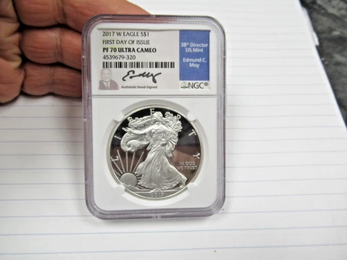 NGC 2017-W American Silver Eagle First Day of Issue PF 70 Ultra Cameo Signed Moy