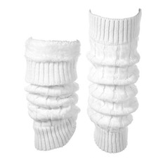 Women Fleece-Lined White Leg Warmers, Double Layer Thermal Protection Leg Warmer