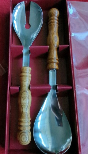 Salatbesteck Servierbesteck Edelstahl Holzgriff, Rostfrei,Aus Nachlass 2-teilig - Bild 2 von 5
