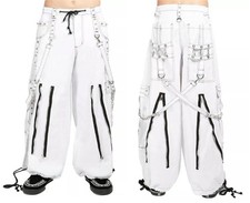 Men White Tripp Pant Punk Rock Gothic Style Trouser with White Straps 100 cotton
