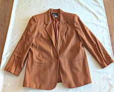 Sag Harbor Women  s 16 Brown Lined Wool Button Blazer Jacket Collared Pockets