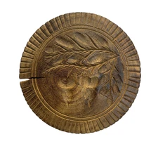 Vintage Primitive Wooden Butter Mold Stamp With Double Acorn and Leaf Design