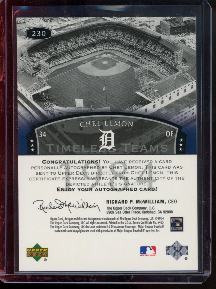 Upper Deck Legends Chet Lemon Auto #230 2004 Foto 2 de 2
