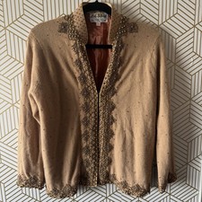Vintage Lambs Wool Angora Blend Beaded Cardigan 40" Bust Fur Blend