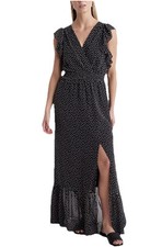 NWT Women’s EXPRESS Maxi Dress Polka Dot Black Print Flutter Sleeve Small