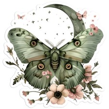 Moth With Moon - Vinyl Decal Sticker - Car Window Laptop - 1147