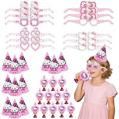 36 Hello Kitty Geburtstagsdeko Blow Outs Partyspiel Kinderparty Hüte Brillen Set