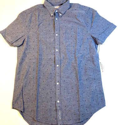 FIVE FOUR Button Up 100% Cotton Shirt Mens Blue Short Sleeve Top Size Large NWT