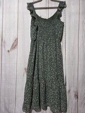 Jack by BB Dakota Dress Womens Large Green Leopard Print Ruffle Straps Midi