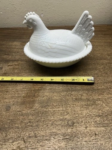 Vintage Milk Glass Hen on Nest  Covered Candy Dish/Bowl 1950-60s ~ Indiana Glass