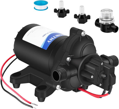 Bomba de agua de 12V 3.5GPM y 45PSI para RV yates y camiones de comida negro