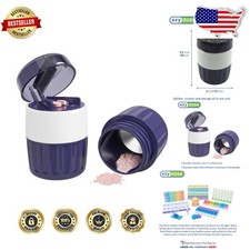 Pill Cutter Crusher Organizer Purple BPA Free Compact Travel Essential