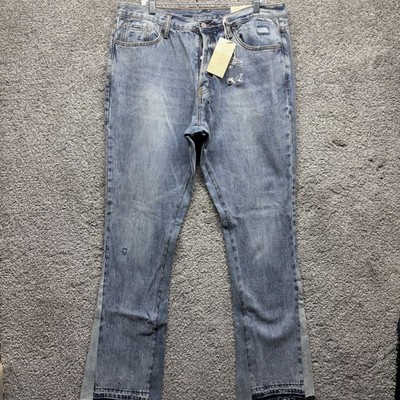 Mnml Jeans Mens 36x36 Blue Medium Wash Flare Contrast Panel Button Fly Denim NWT