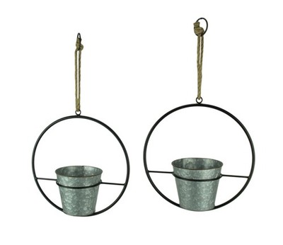 Rustic Metal Hoop Indoor Outdoor Hanging Planters Set of 2