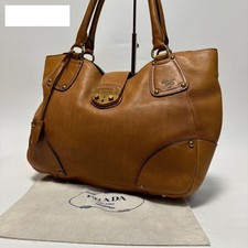 PRADA Leather Tote Bag Brown Gold Hardware Shoulder Handbag Women