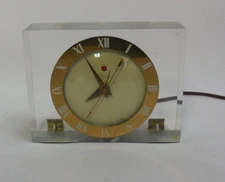 Vintage Telechron Lucite Brass Desk Clock model 7H141