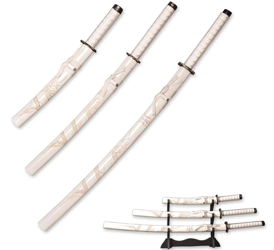 Juego de 3 piezas de espada samurai japonesa, hoja afiladora katana de acero al carbono 1060 Foto 2 de 4