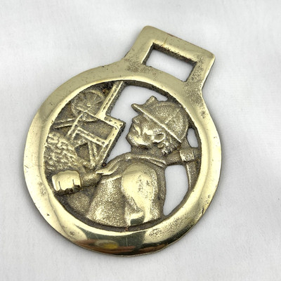 Brass Horse Medallion Vintage English Tin Coal Miner Pick Mill Parade Harness