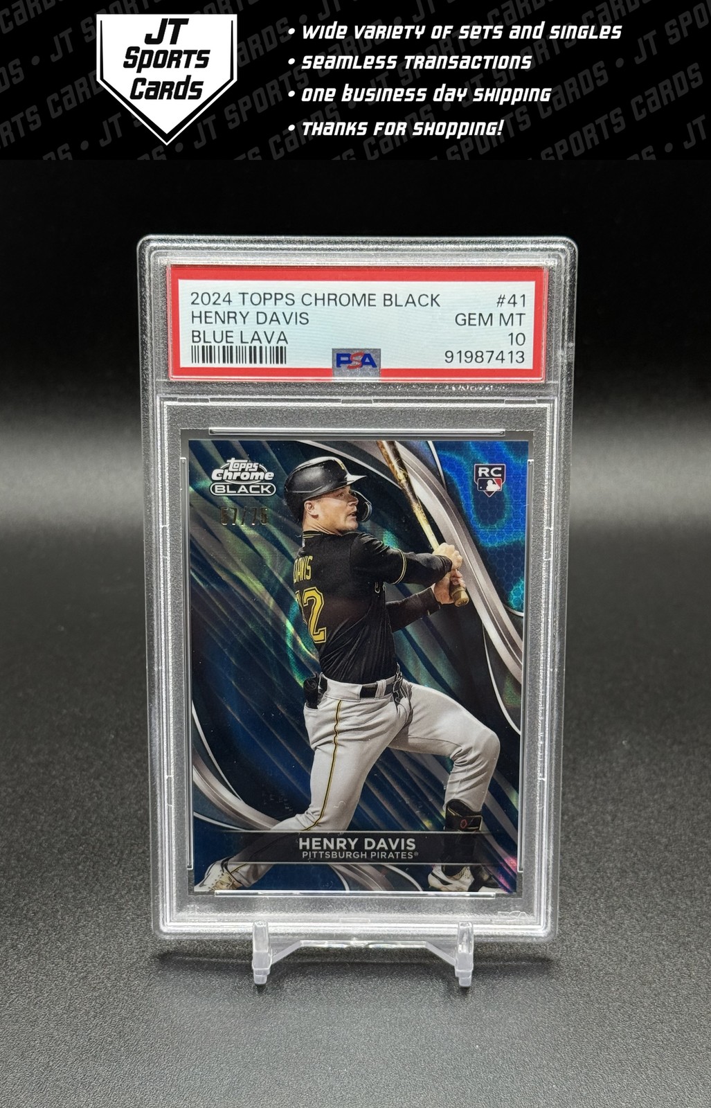 2024 Topps Chrome Black Henry Davis 41 RC Blue Lava Refractor /75 PSA 10 Pirates