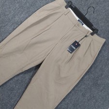 Chaps Pants Mens 36x30 Hudson Tan Classic Straight Double Pleat Khaki Chino