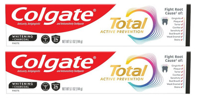 2 x Colgate Active Prevention Whitening Charcoal Mint Toothpaste 5.1 oz (LOT 2)