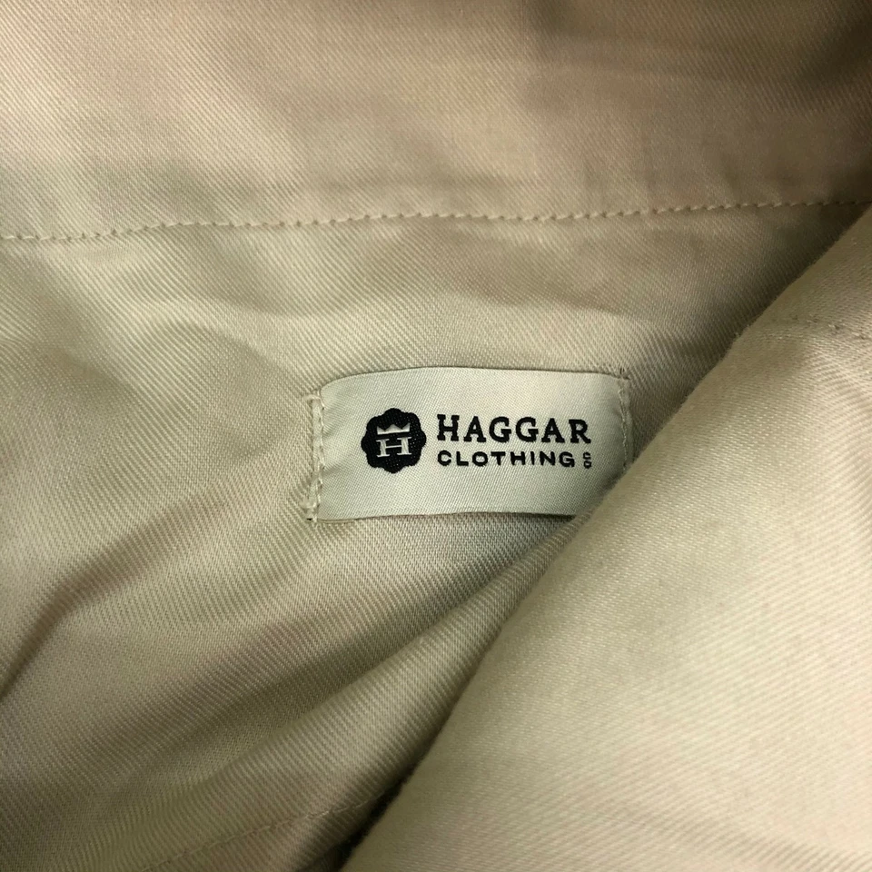 Shorts Haggar Chino Masculino 40 Cáqui Bronzeado Frente Plana Algodão Bolsos Casuais - Imagem 2 de 4