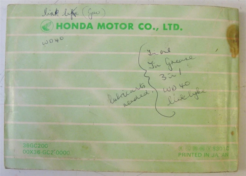 HONDA Melody Melody II / Deluxe Scooter Owners Handbook 1982 #36GC200 Multi Lang - Image 3 of 3