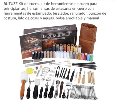 BUTUZE Leatherworking Kit Tools Set w/ Thread Spools, Needles & Roll Pouch