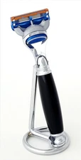 Men's Shaving FIVE EDGE CARTRIDGE RAZOR with Black Resin Handle and Razor Stand