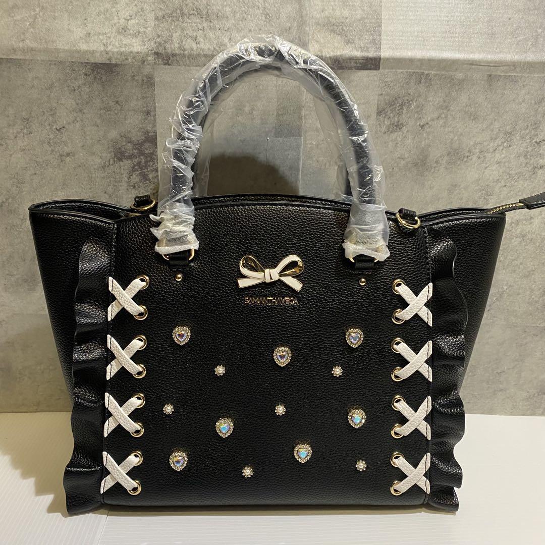 Samantha Vega 2WAY Shoulder Hand Bag Lace up Heart Bijou Black
