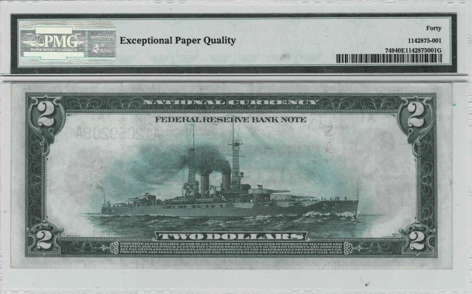 1918 $2 Federal Reserve Bank note-'Battleship'--fr.749 (Boston) PMG EF 40 EPQ - Image 2 of 4