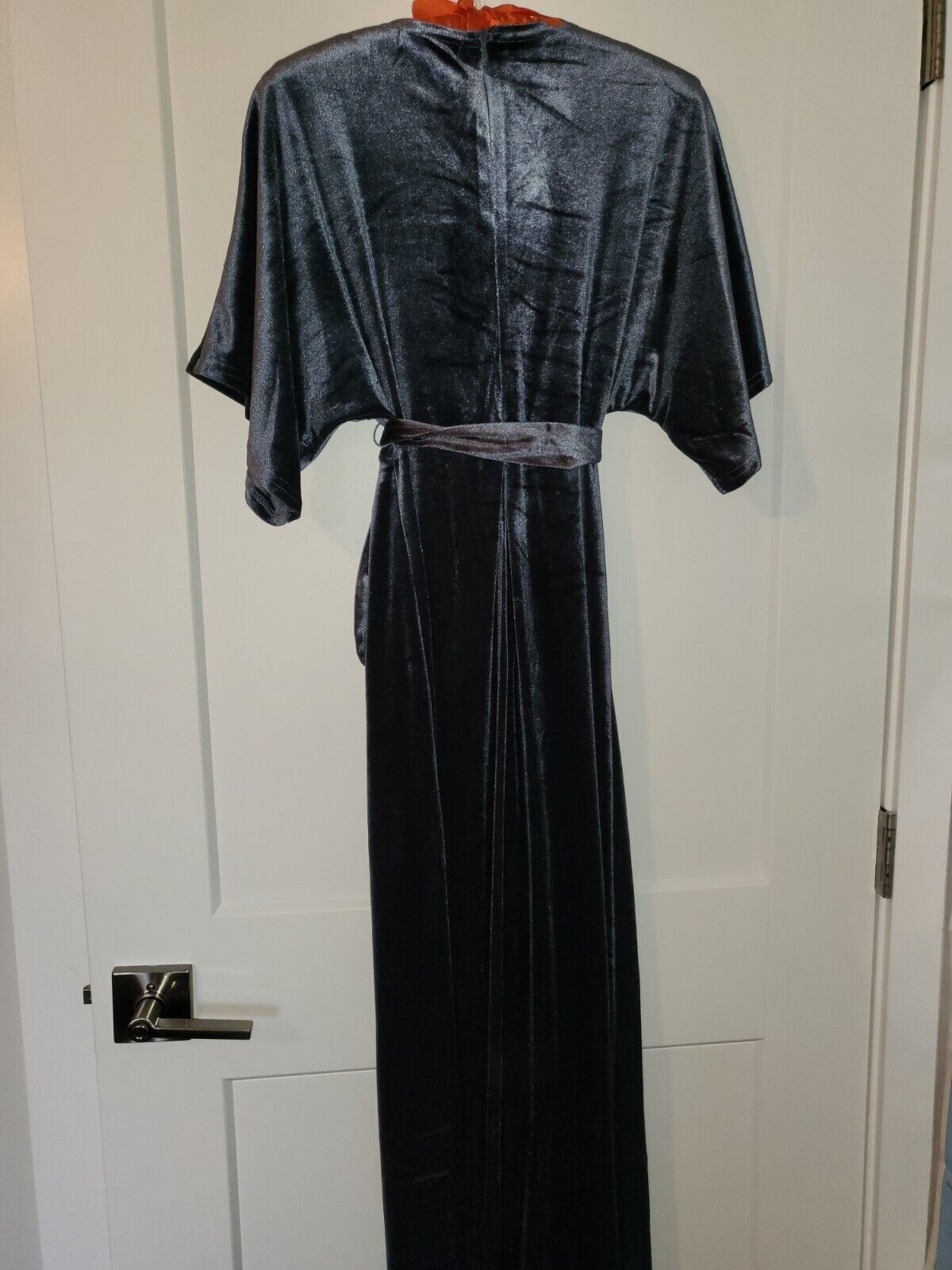 Long Velour Velvet Blue Gray Dress W/ Front Slit … - image 7