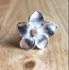 Gorgeous Designer Sterling Silver 925 Flower & Freshwater Pearl Ring BOHO