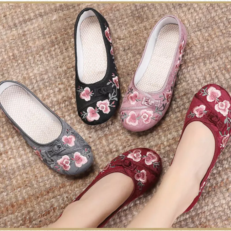 Femme Floral Chaussures Ethnique Broderie Ballet Mocassin R tro Confort en Toile