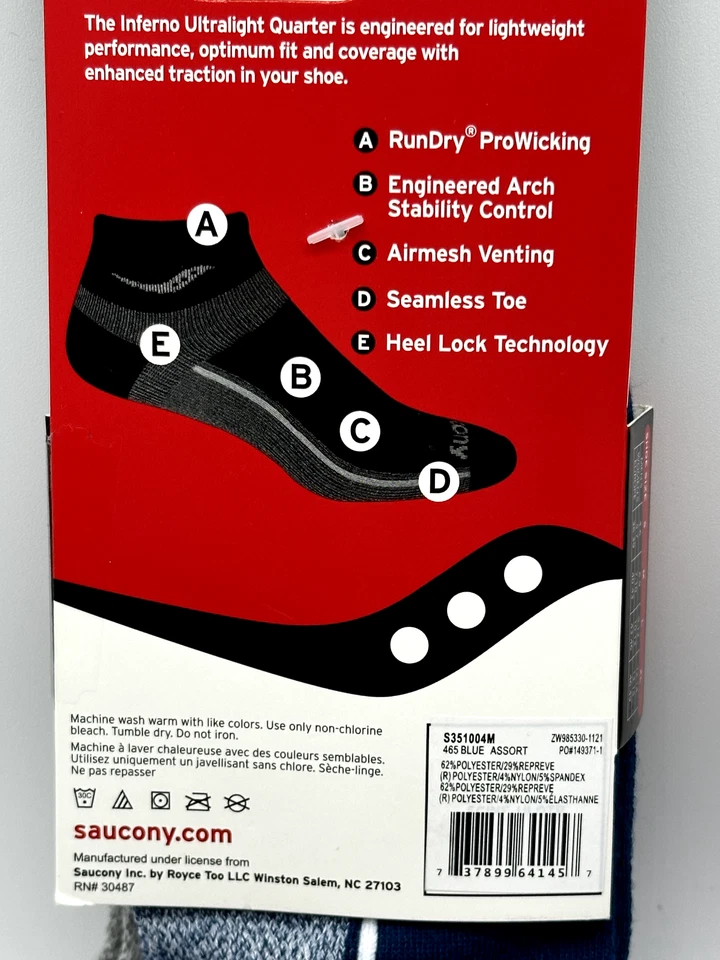 PACK DE 3 PARES DE CALCETINES CUARTO SAUCONY RUN DRY INFERNO ULTRALIGEROS PUNTERA SIN COSTURAS MEDIANOS Foto 3 de 4