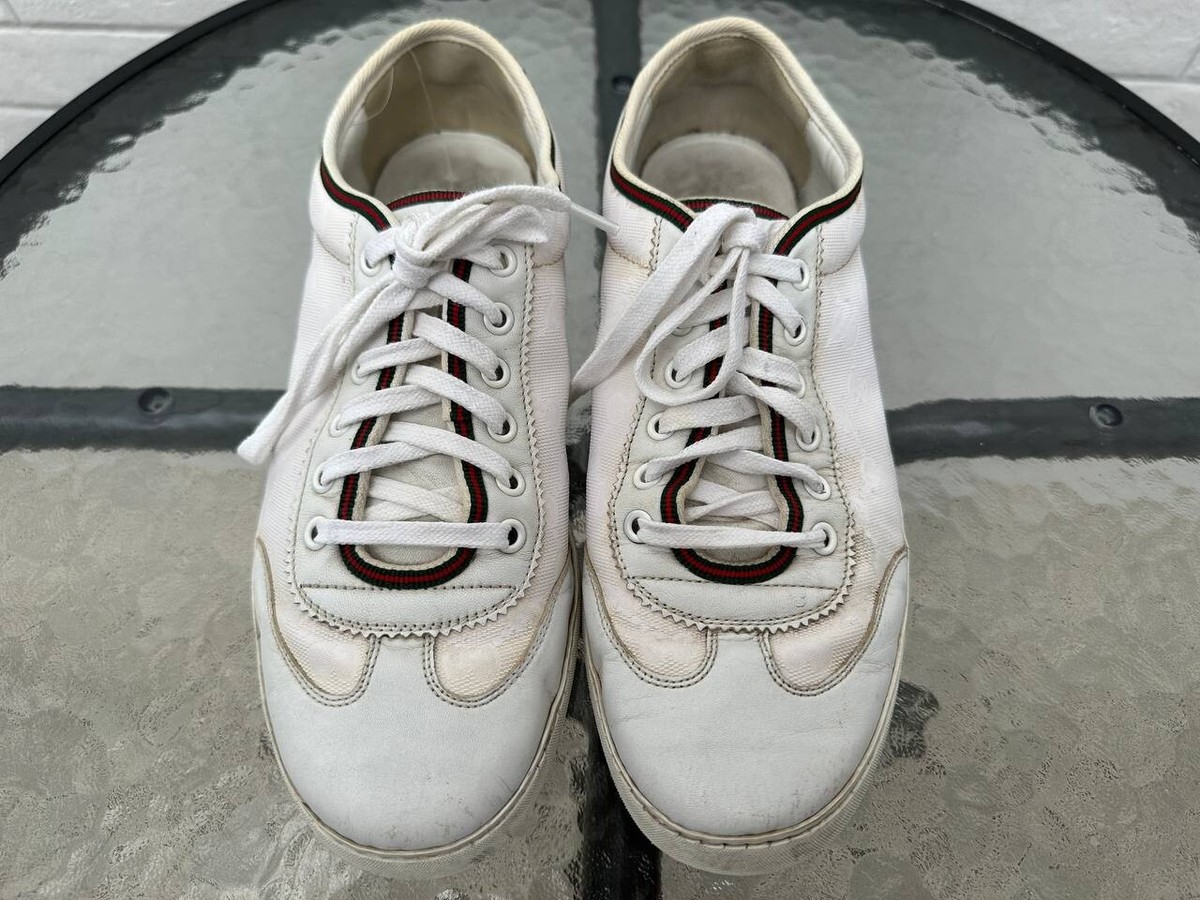 【関税&送料込み】Gucci Faux Leather Low-Top Sneakers GUCCI 233321 White Leather Lo Top Sneakers Sz-7G US Made in