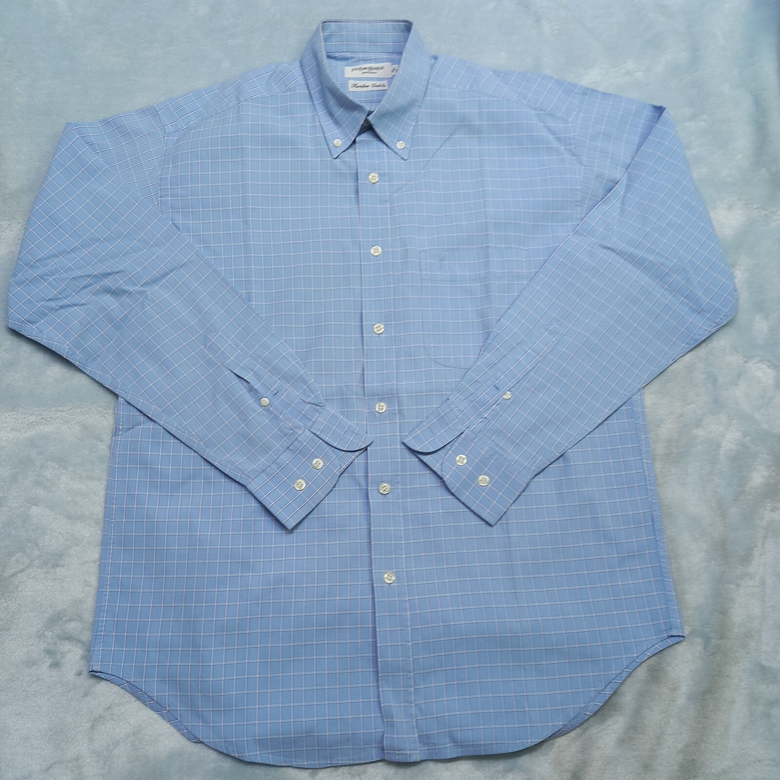Camicia abito vintage Yves Saint Laurent uomo blu pallido a righe abbottonate taglia L