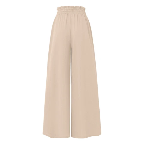 Damen Einfarbig Hose Elastischer Gürtel Weites Bein Hohe Taille Lange Culotte Hose - Bild 6 von 42
