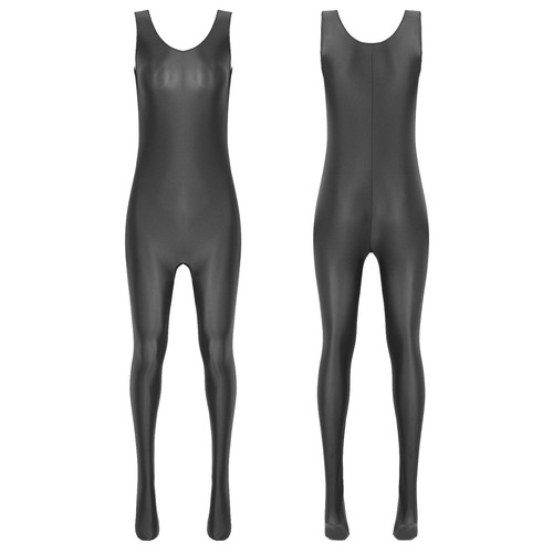 Women's Glossy Bodysuit Sleeveless Bodystocking Sportswear Shapewear Jumpsuit - Picture 23 of 64