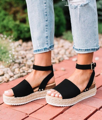 Soda Topic Open Toe Buckle Ankle Strap Espadrilles Flatform Wedge Casual Sandal - Picture 5 of 7