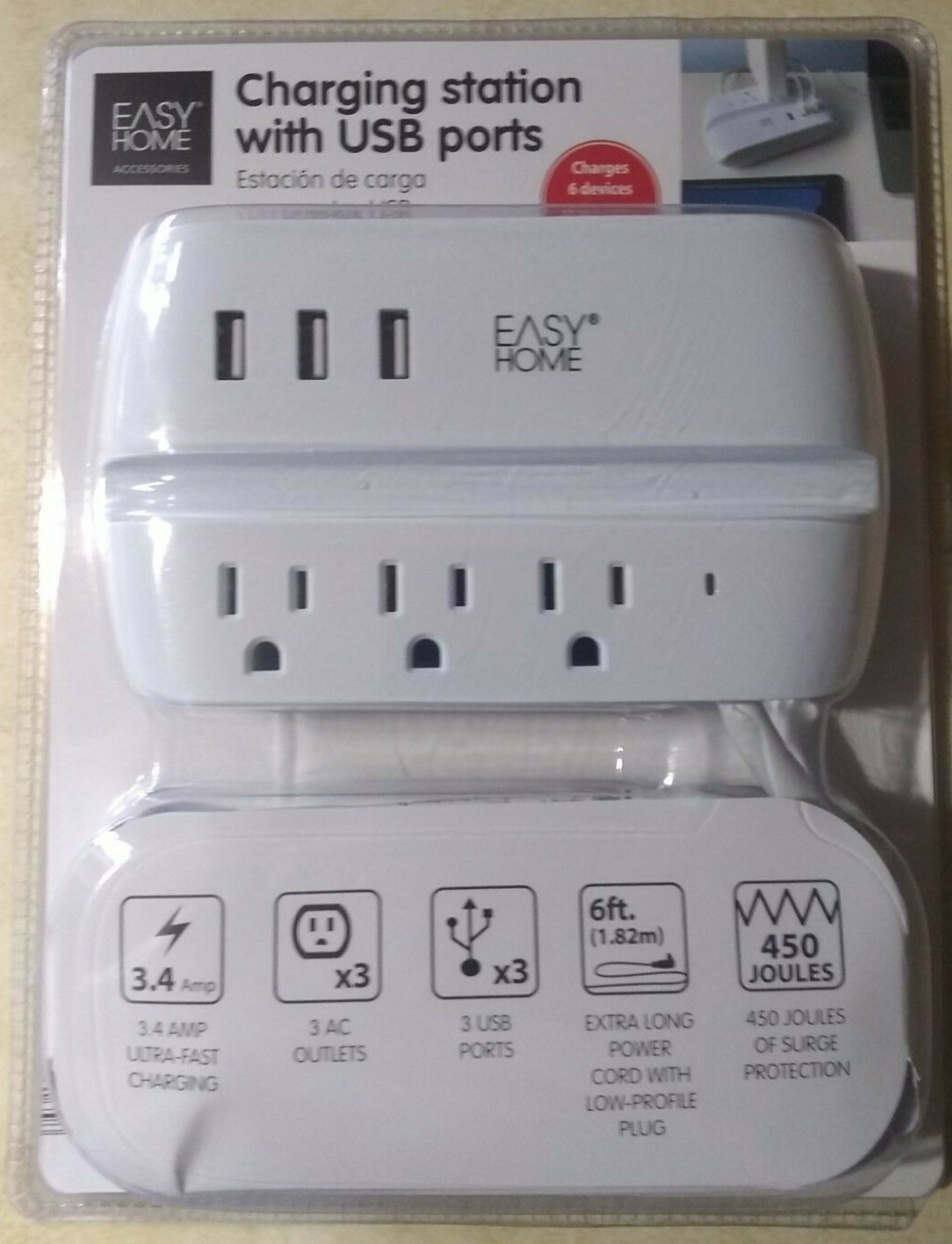 Ultra-Fast 3.4A Charging Station with 450J Surge Protection & USB Ports-image