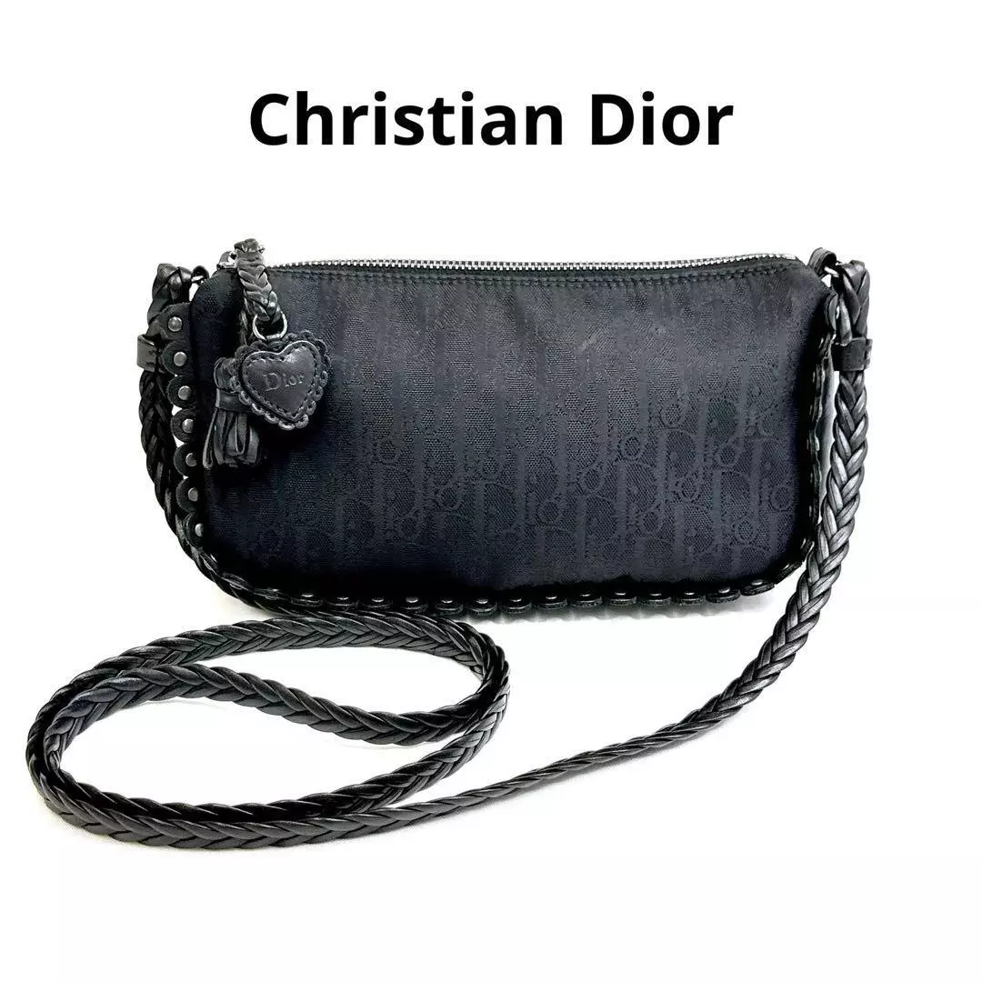 Sac bandoulière CHRISTIAN DIOR trotteur coeur breloque noir nylon x cuir occasion ex+